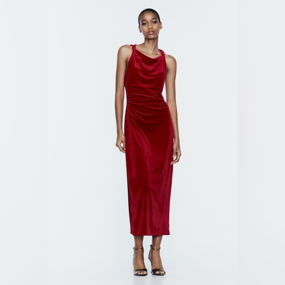 NWT Women’s Zara Midi Velvet Dress- $75 - Picture 3 of 10